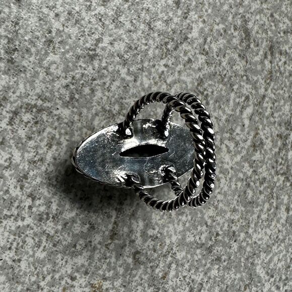 NEW Marquise Jasper Twisted Double Band 925 Overlay Ring Cream Green Size 5-1/2 - Picture 7 of 9